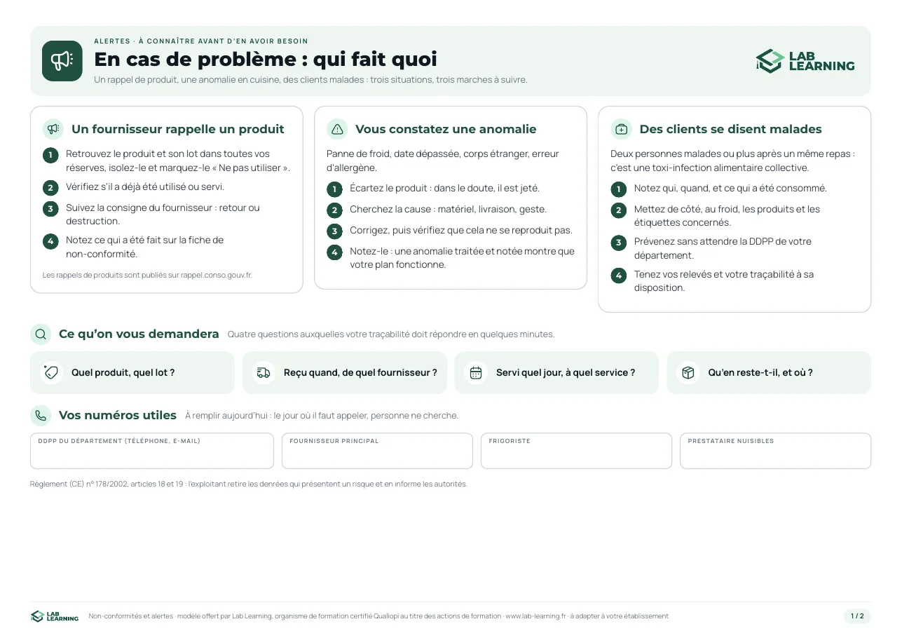 Aperçu de la première page : non-conformités et alertes