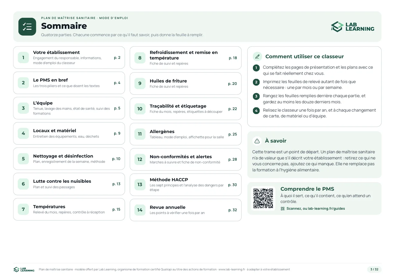 Aperçu de la page 3 : plan de maîtrise sanitaire (pms)
