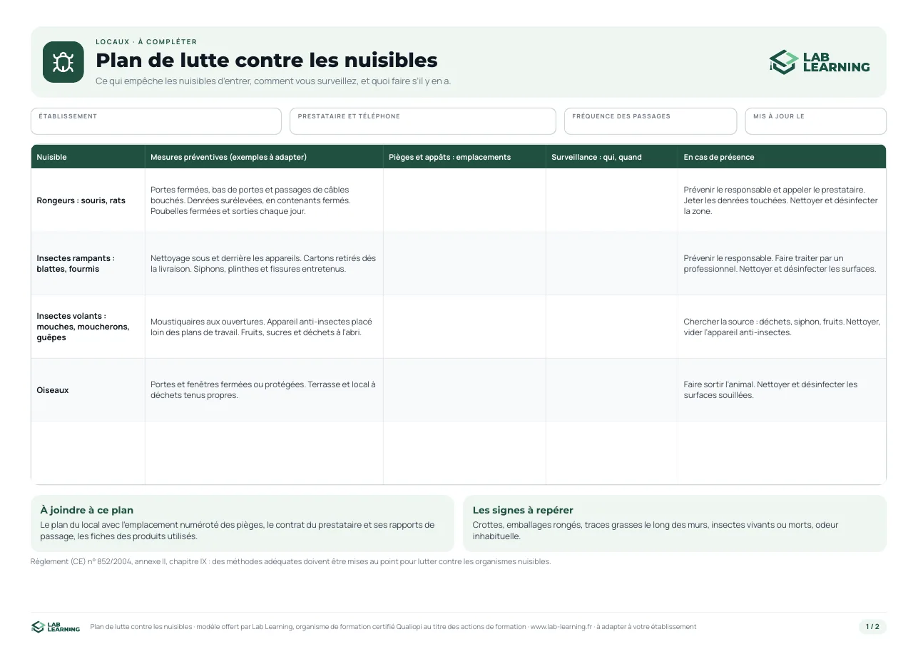 Aperçu de la première page : plan de lutte contre les nuisibles